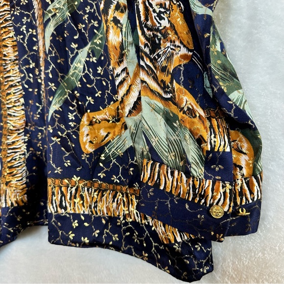 Vtg BRAVO men’s metallic silk tiger animal print gold browns button up shirt L - Picture 4 of 16